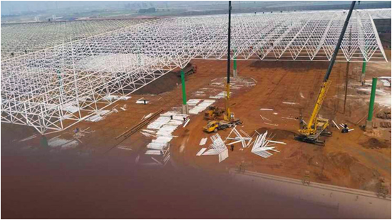 煤棚網(wǎng)架安裝現(xiàn)場(chǎng)